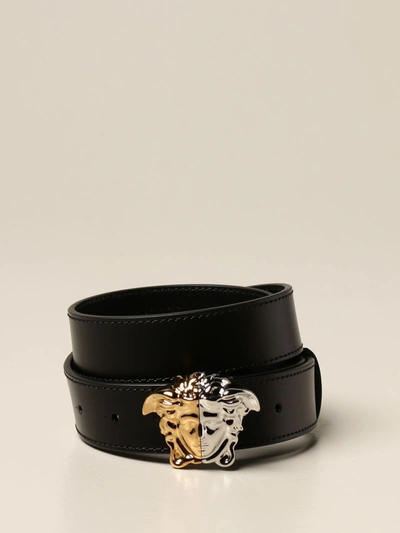 Shop Versace Leather Belt With Medusa In Black