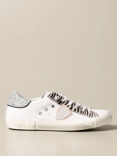 Philippe Model Paris X Sneakers In White Leather With Zebra 