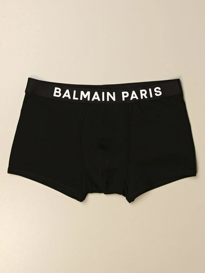 Shop Balmain Trunks In Jersey With Logo In Black