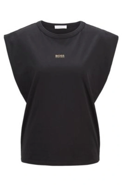 Shop Hugo Boss - Sleeveless Relaxed Fit T Shirt In Organic Cotton With Logo - Black