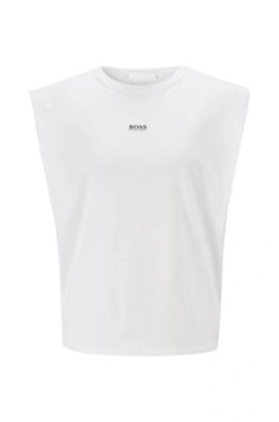 Shop Hugo Boss - Sleeveless Relaxed Fit T Shirt In Organic Cotton With Logo - White