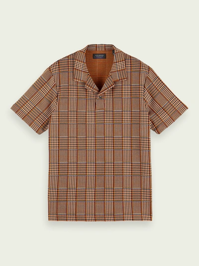 Shop Scotch & Soda Checked Short Sleeve Polo Shirt In Brown