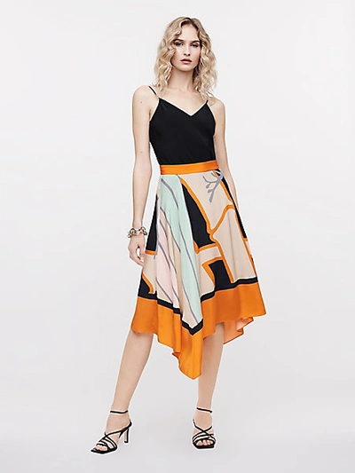 Shop Diane Von Furstenberg Madeline Silk Crepe De Chine Asymmetrical Skirt In Roman Leaves Scarf Argos
