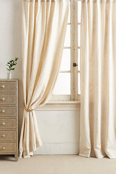 Shop Anthropologie Embroidered Gretta Curtain By  In White Size 50x63