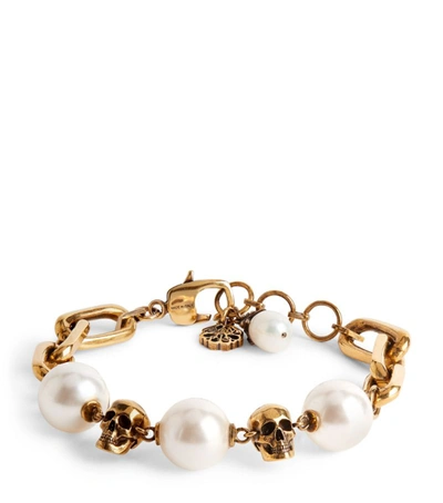 Shop Alexander Mcqueen Skull And Pearl Chain Bracelet