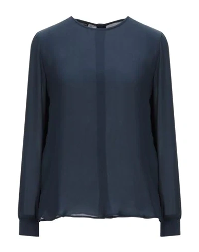 Shop Emporio Armani Woman Top Midnight Blue Size 12 Silk, Polyether