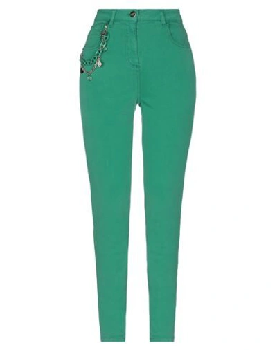 Shop Elisabetta Franchi Woman Jeans Green Size 25 Cotton, Elastomultiester, Elastane