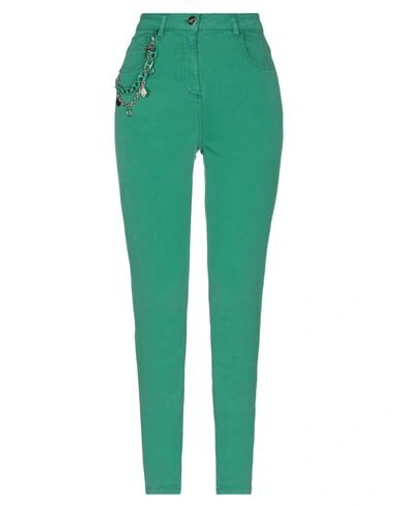 Shop Elisabetta Franchi Woman Jeans Green Size 26 Cotton, Elastomultiester, Elastane