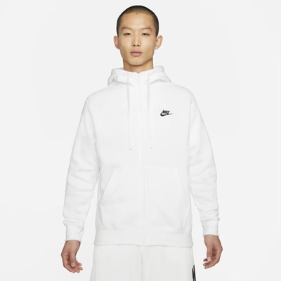 Shop Nike Men's  Sportswear Club Fleece Full-zip Hoodie In White