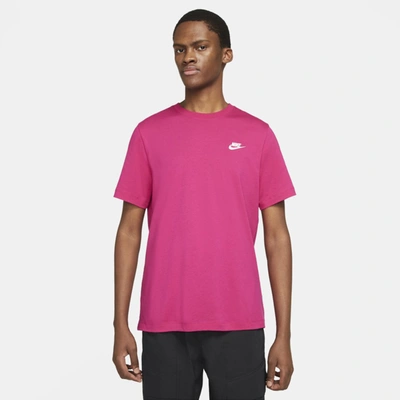 Shop Nike Sportswear Club Men's T-shirt In Fireberry,white