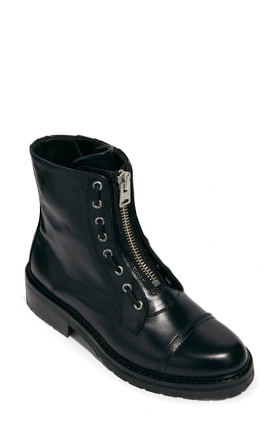 Shop Allsaints Ariel Top Zip Boot In Black Leather