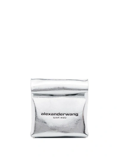 Shop Alexander Wang Silver Lunch Patent Leather Clutch Bag