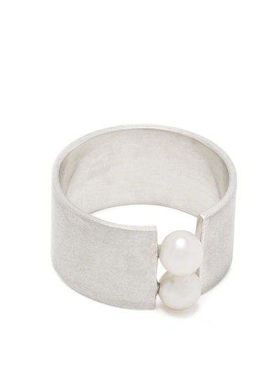 Shop Hsu Jewellery Unfinishing Line Double Pearl Silver Ring