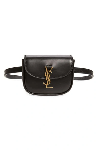 Shop Saint Laurent Calfskin Leather Belt Bag In 1000 Nero