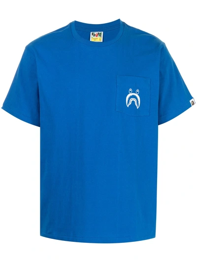 Shop A Bathing Ape Shark-print Cotton T-shirt In Blue