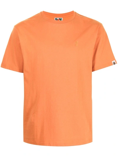 Shop A Bathing Ape Embroidered-logo Cotton T-shirt In Orange