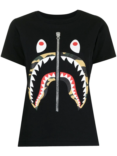 Shop A Bathing Ape Text Stripe Shark T-shirt In Black