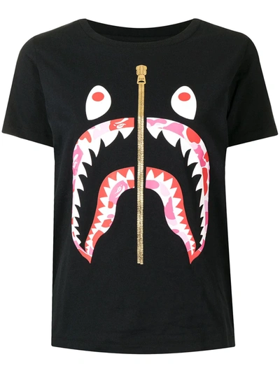 Shop A Bathing Ape Shark-print Cotton T-shirt In Black