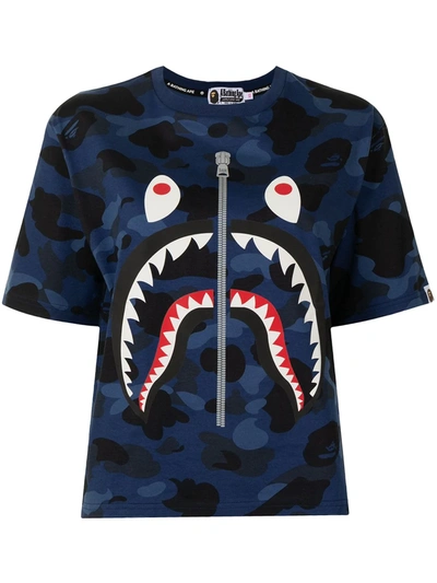 Shop A Bathing Ape Camouflage Shark Stripe T-shirt In Blue