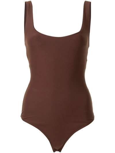 Shop Alix Nyc Square-neck Sleeveless Bodysuit In Brown