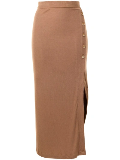 Shop Alix Nyc Button-up Midi Skirt In Brown