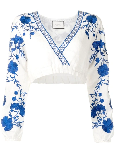 Shop Alexis Caja Floral-embroidered Linen Top In White