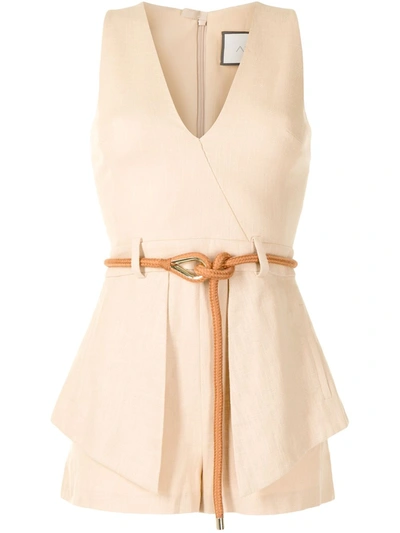 Shop Alexis Darby Belted Romper In Neutrals