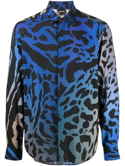 Shop Just Cavalli Tiger Print Shirt In Blue