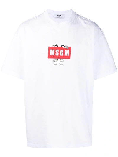 Shop Msgm Cartoon Logo-print T-shirt In White