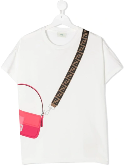Shop Fendi Teen Bag-print T-shirt In White