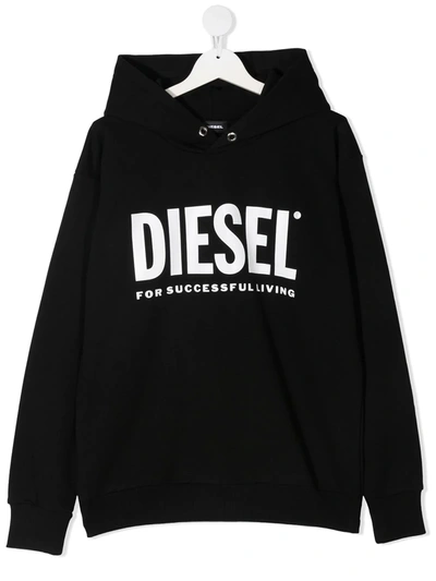 Shop Diesel Teen Logo-print Cotton Hoodie In Black
