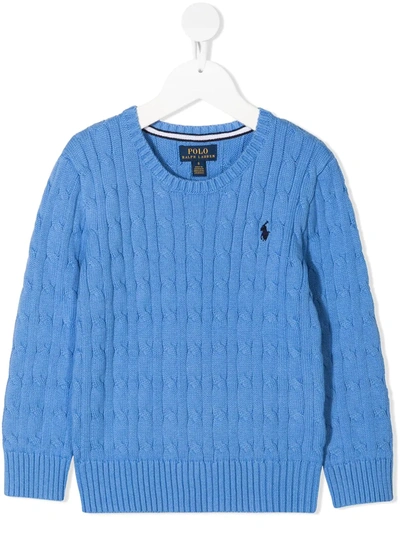 Shop Ralph Lauren Round-neck Cable-knit Jumper In Blue