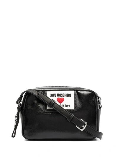 Shop Love Moschino Logo Patch Shoulder Bag In Black