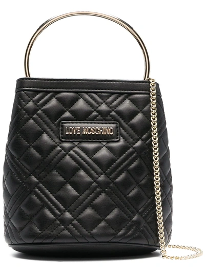 Shop Love Moschino Logo Plaque Quilted Tote In Black