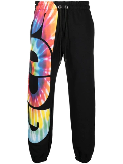 Shop Gcds Tie Dye Logo Print Track Pants In Black