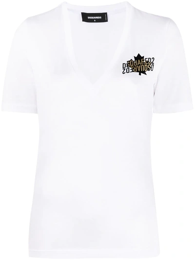 Shop Dsquared2 Mirrored Logo V-neck T-shirt In White