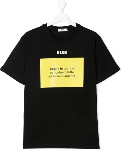 Shop Msgm Teen Slogan-print T-shirt In Black