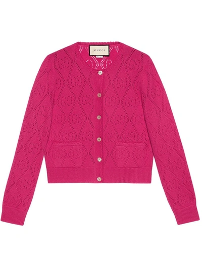Shop Gucci Gg Perforated Wool Cardigan In Pink