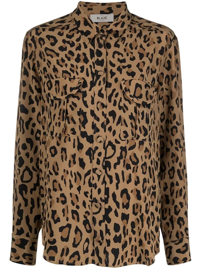 Shop Blazé Milano Leopard Print Long Sleeve Shirt In Black