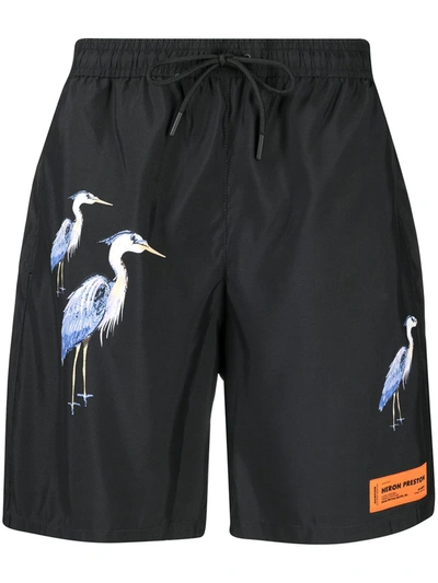 Shop Heron Preston Bird Print Swim Shorts In Black
