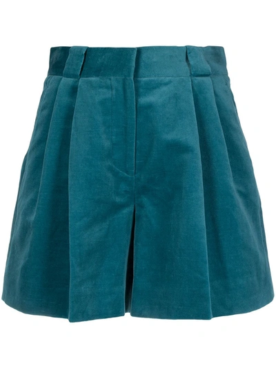 Shop Blazé Milano Velvet Tailored Shorts In Blue