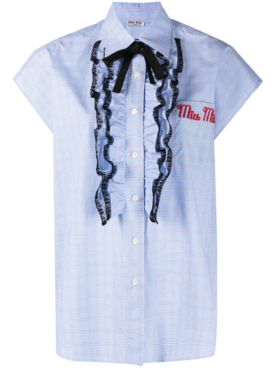 Shop Miu Miu Logo-embroidered Ruffle Shirt In Blau
