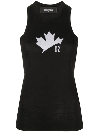 Shop Dsquared2 Maple Leaf Motif Knitted Tank Top In Black