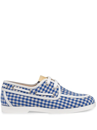 Shop Gucci Gingham-check Boat Shoes In Blue