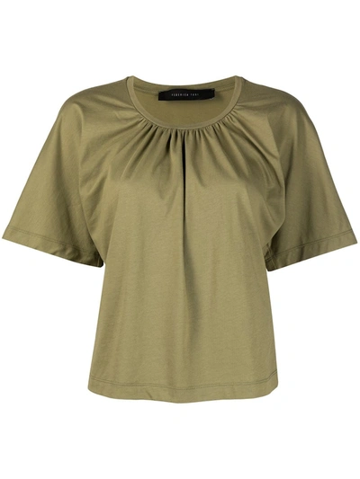 Shop Federica Tosi Gathered Neck Short Sleeve T-shirt In Green