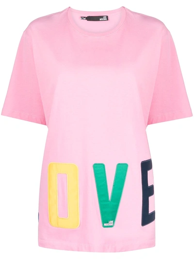 Shop Love Moschino Logo-patch Crewneck T-shirt In Pink