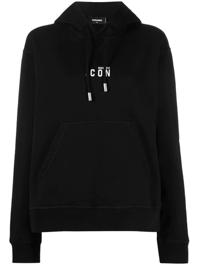 Shop Dsquared2 Embroidered Icon Hoodie In Black