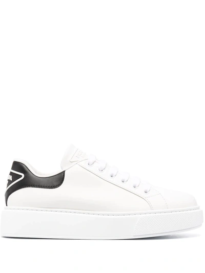 Shop Prada Leather Chunky Sole Sneakers In Weiss