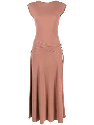 Shop Lemaire Sleeveless Cotton Maxi Dress In Brown