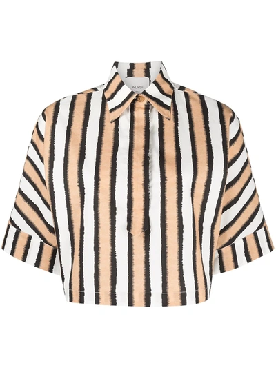 Shop Alysi Cropped Striped Print Shirt In Neutrals